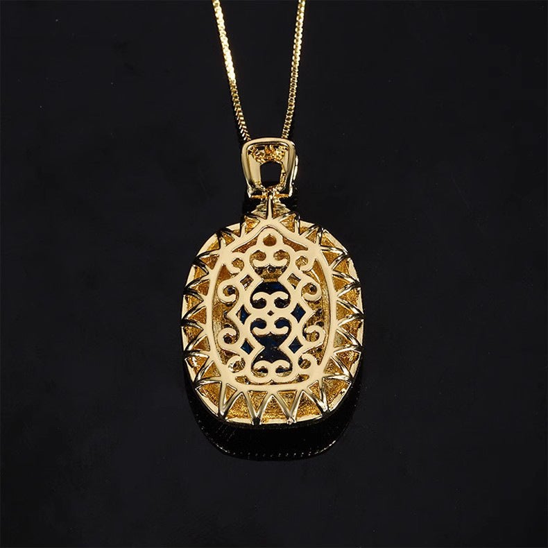 Italian Palace Style Textured Carved Gold Brushed Color Treasure Necklace Inlaid With High Carbon Diamond Blue Crystal Bird'S Nest Cut Pendant For Women - Image 5